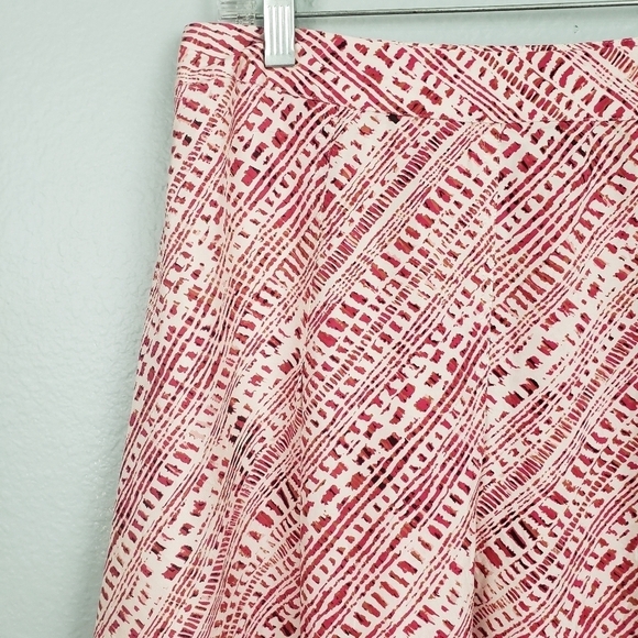 MERONA A-Line Pleated 100% Silk Printed Skirt Twee Coquette Red White Sz 6 - Picture 2 of 5